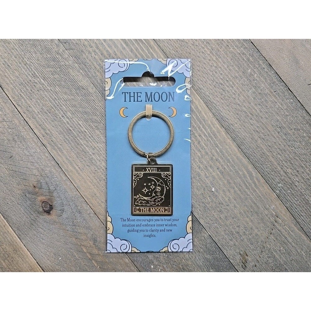 The Moon Tarot Keyring , Keychain, Tarot Card, Rider-Waite, Gold-tone, Keychain